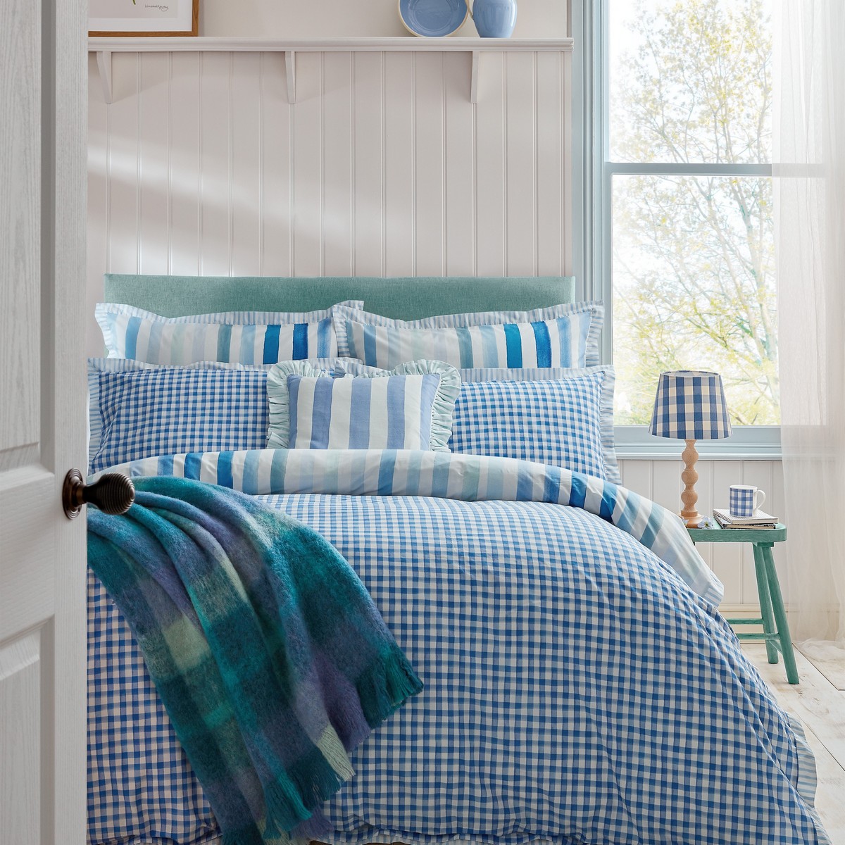 Sunday Stripe Blue Duvet Set Fabric by Bluebellgray - BGSUNSTR01SQ