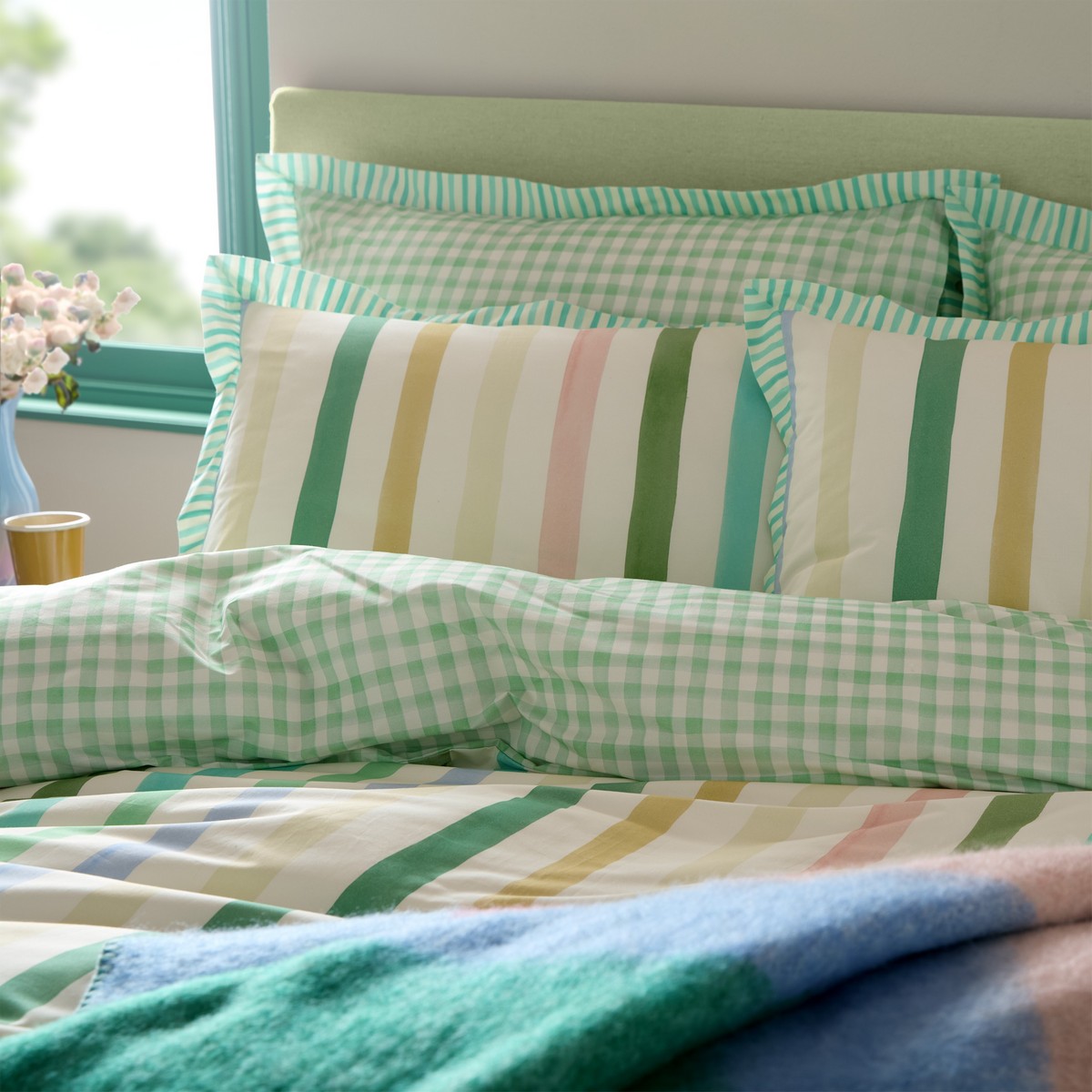 Sunday Stripe Botanical Greens Duvet Set Fabric by Bluebellgray - BGSUNSTR02SQ