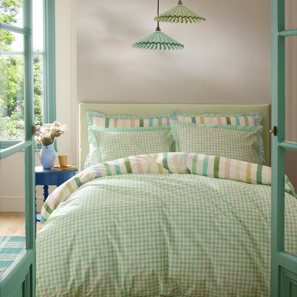 Sunday Stripe Botanical Greens Duvet Set Fabric by Bluebellgray - BGSUNSTR02SQ