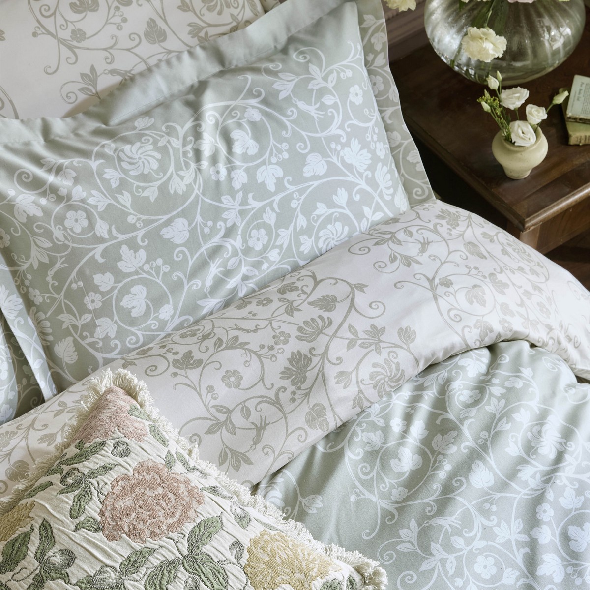 Tudor Trail Sage Duvet Set Fabric by Historic Royal Palaces - HRPTUDOR01SQ