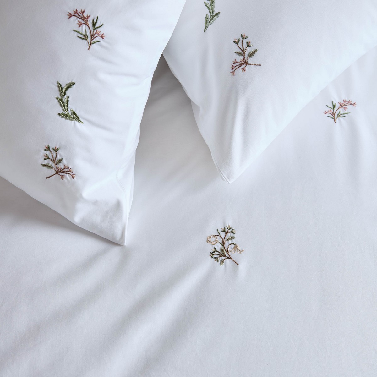 Victoria Sprigs Embroidery Rose Pink Sage Duvet Set Fabric by Historic Royal Palaces - HRPVICTO01SQ