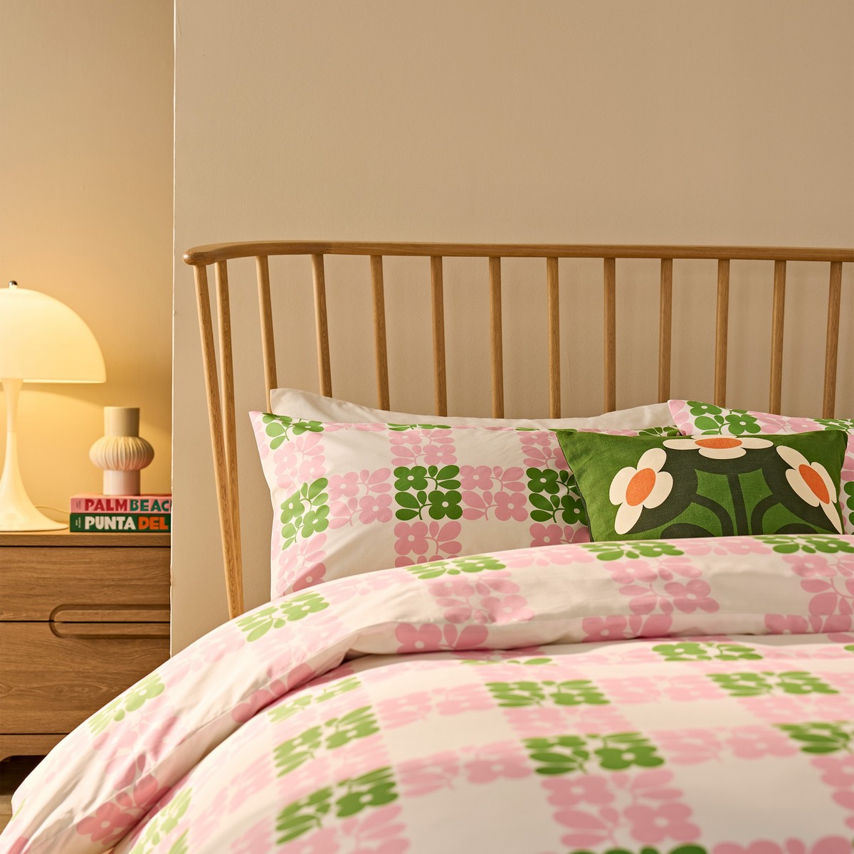 Floret Check Dill Pink Duvet Set Fabric by Orla Kiely - OKFLORET01SQ