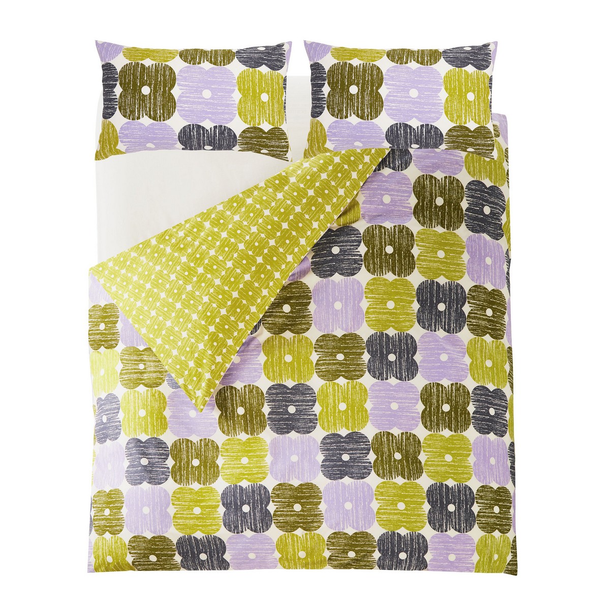 Textured Flower Lilac / Moss Duvet Set Fabric by Orla Kiely - OKTEXT01SQ