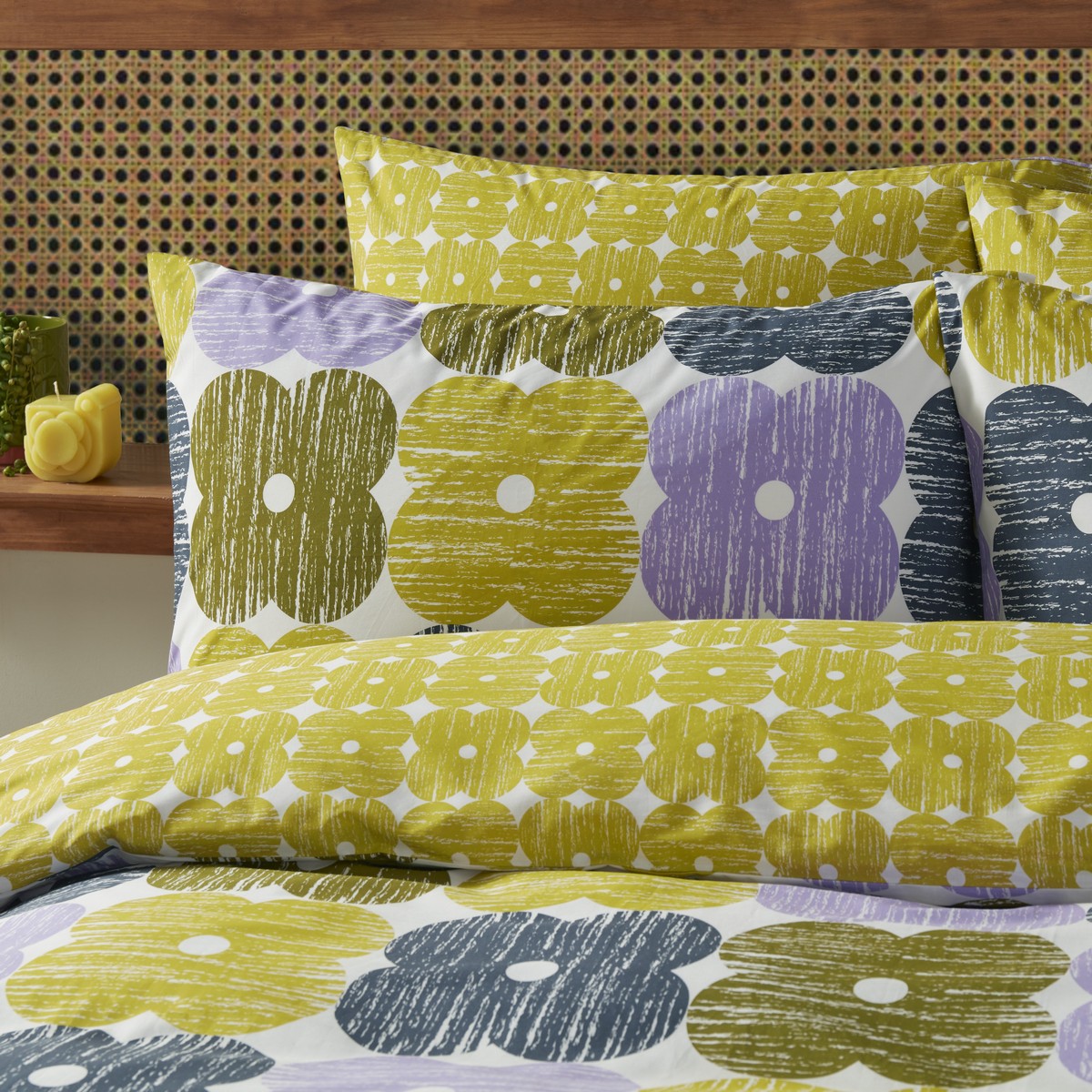 Textured Flower Lilac / Moss Duvet Set Fabric by Orla Kiely - OKTEXT01SQ