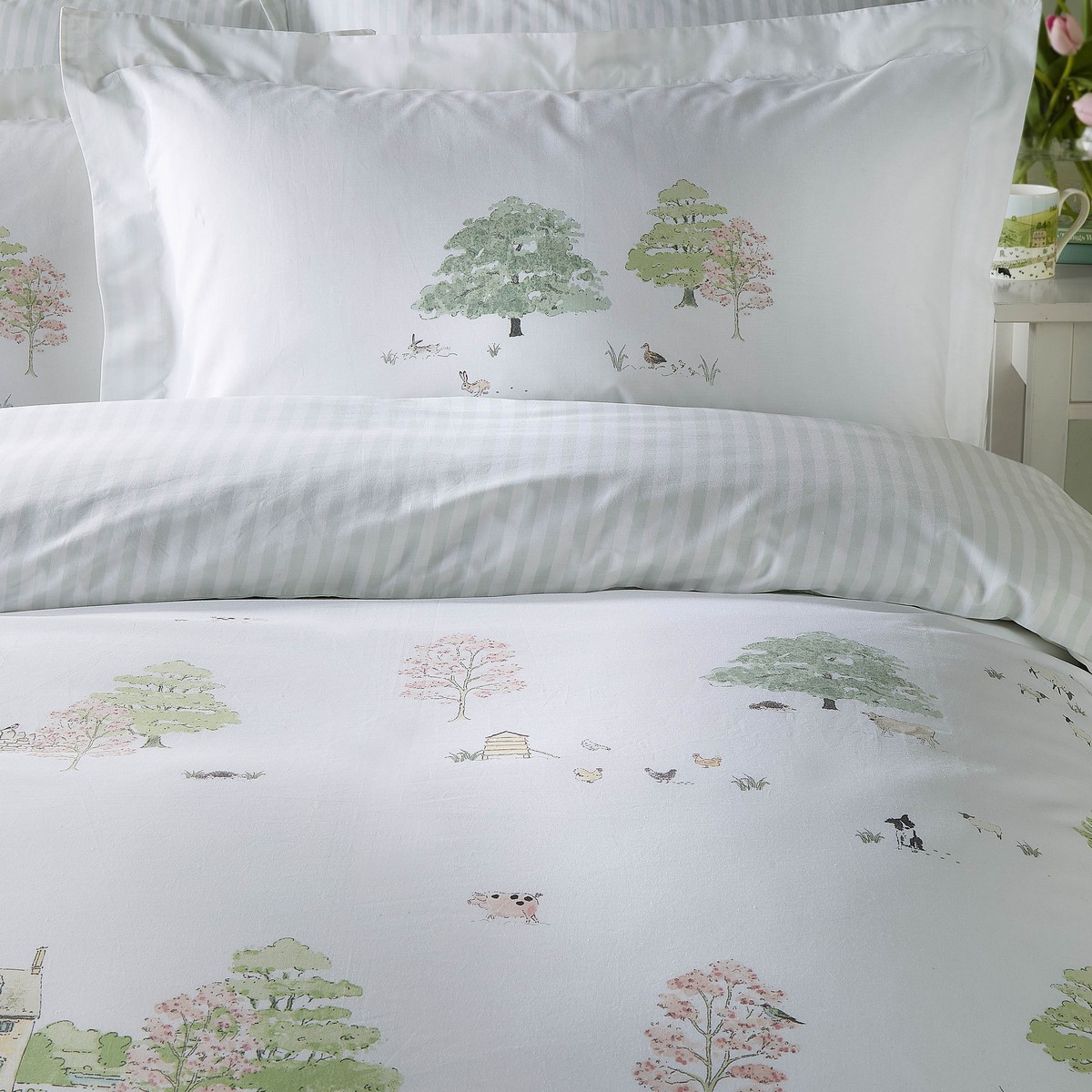 Spring Cottage Green Duvet Set Fabric by Sophie Allport - SASPRING01SQ