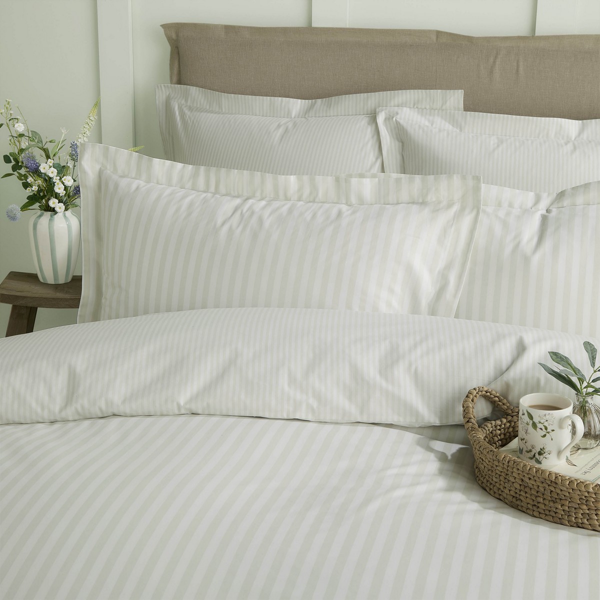 Uppingham Stripe Mint Green Duvet Set Fabric by Sophie Allport - SAUPPIN01SQ