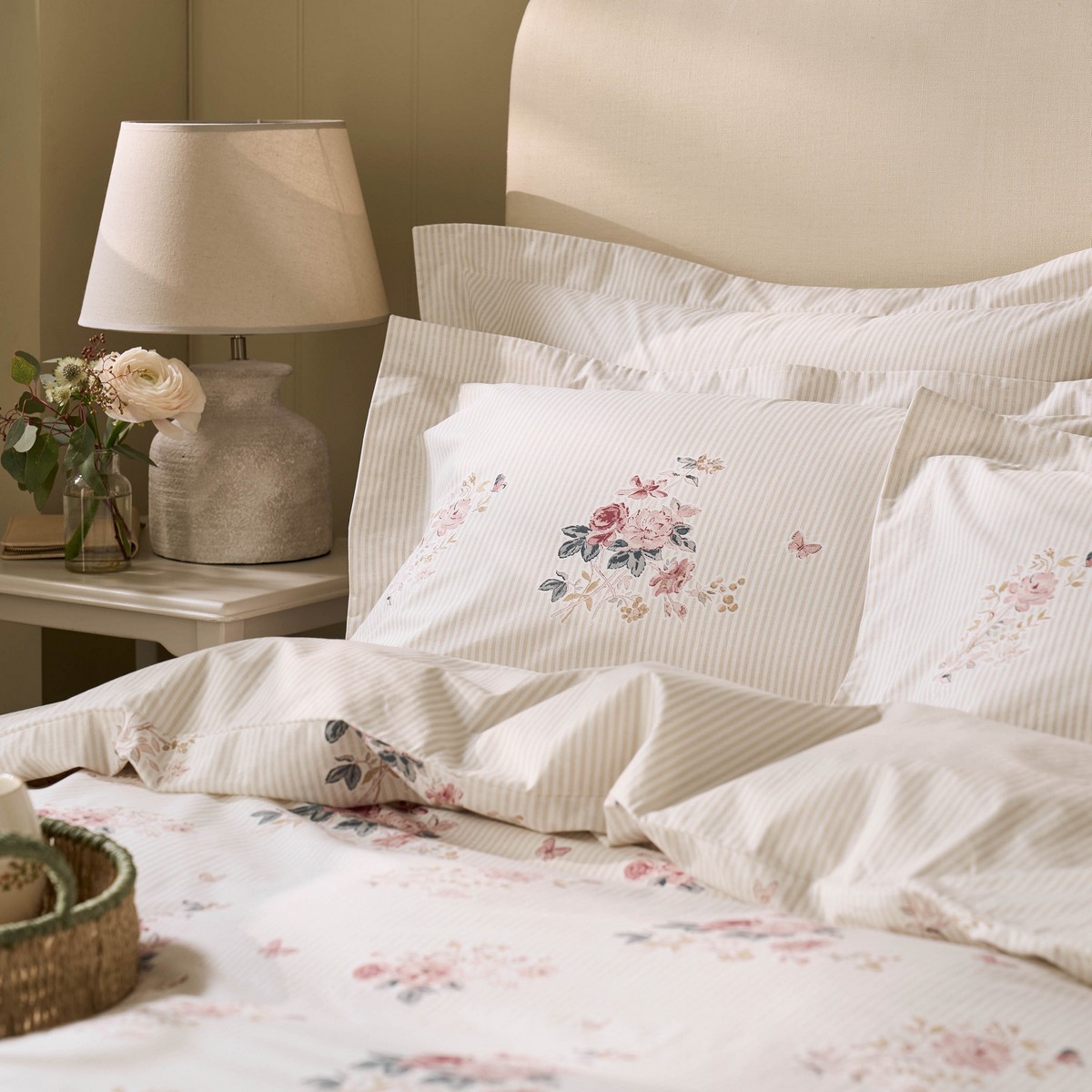 Vintage Rose Pink Natural Duvet Set Fabric by Sophie Allport - SAVINT01SQ