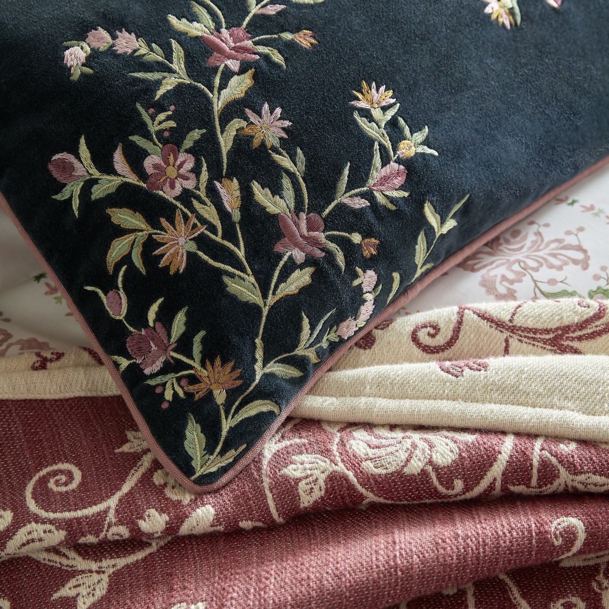 Royal Court Embroidery Multi Cushion Fabric by Historic Royal Palaces - HRPROYAL0142