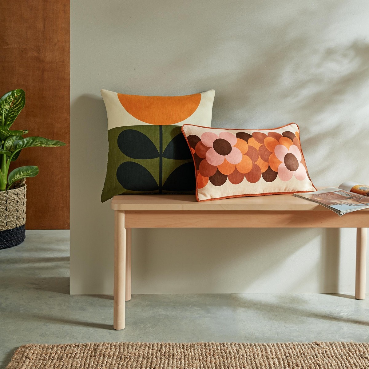 Retro Flower Stripe Canyon Cushion Fabric by Orla Kiely - OKRETROF0142