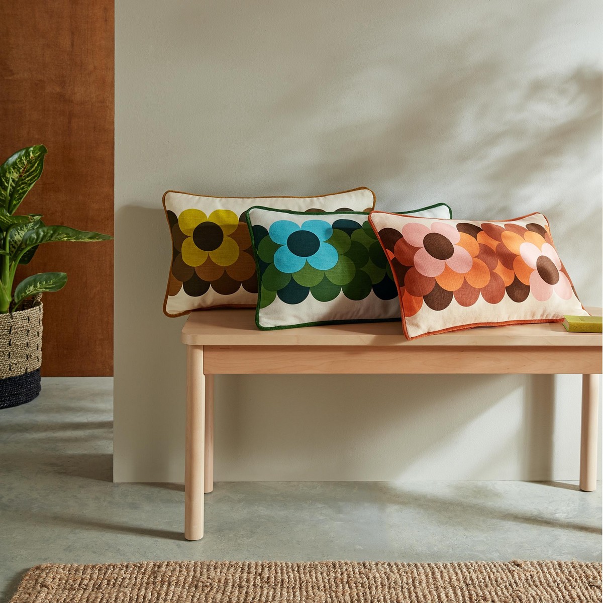 Retro Flower Stripe Dune Cushion Fabric by Orla Kiely - OKRETROF0242