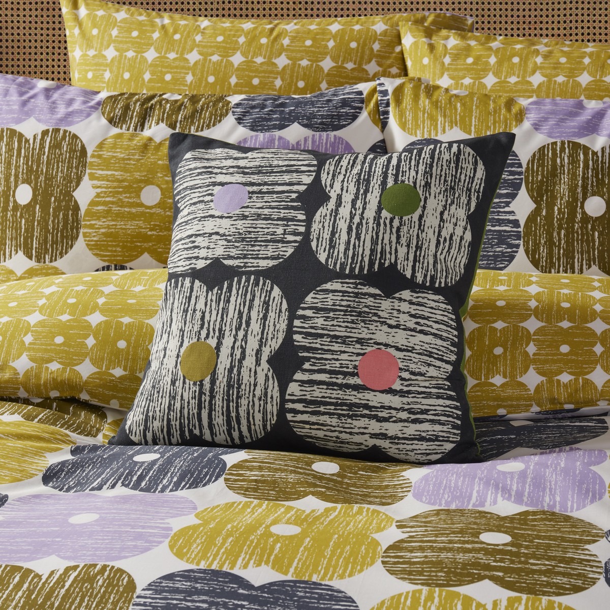 Textured Flower Slate Cushion Fabric by Orla Kiely - OKTEXT0241