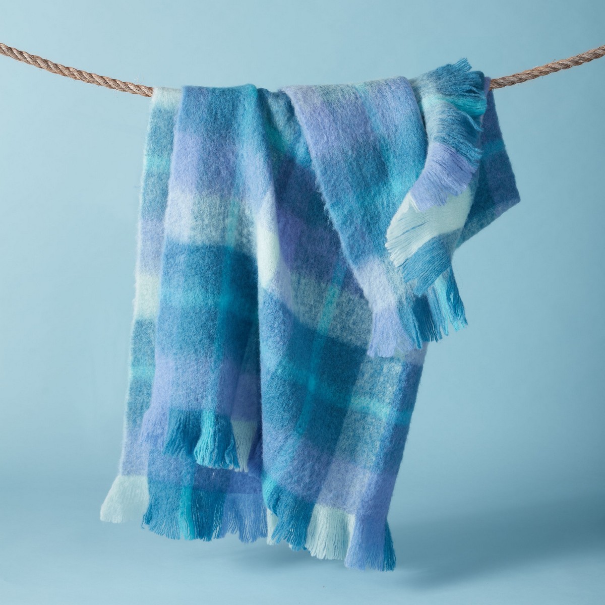 Highland Check Sea Blue Throw Fabric by Bluebellgray - BGHIGH01QBT