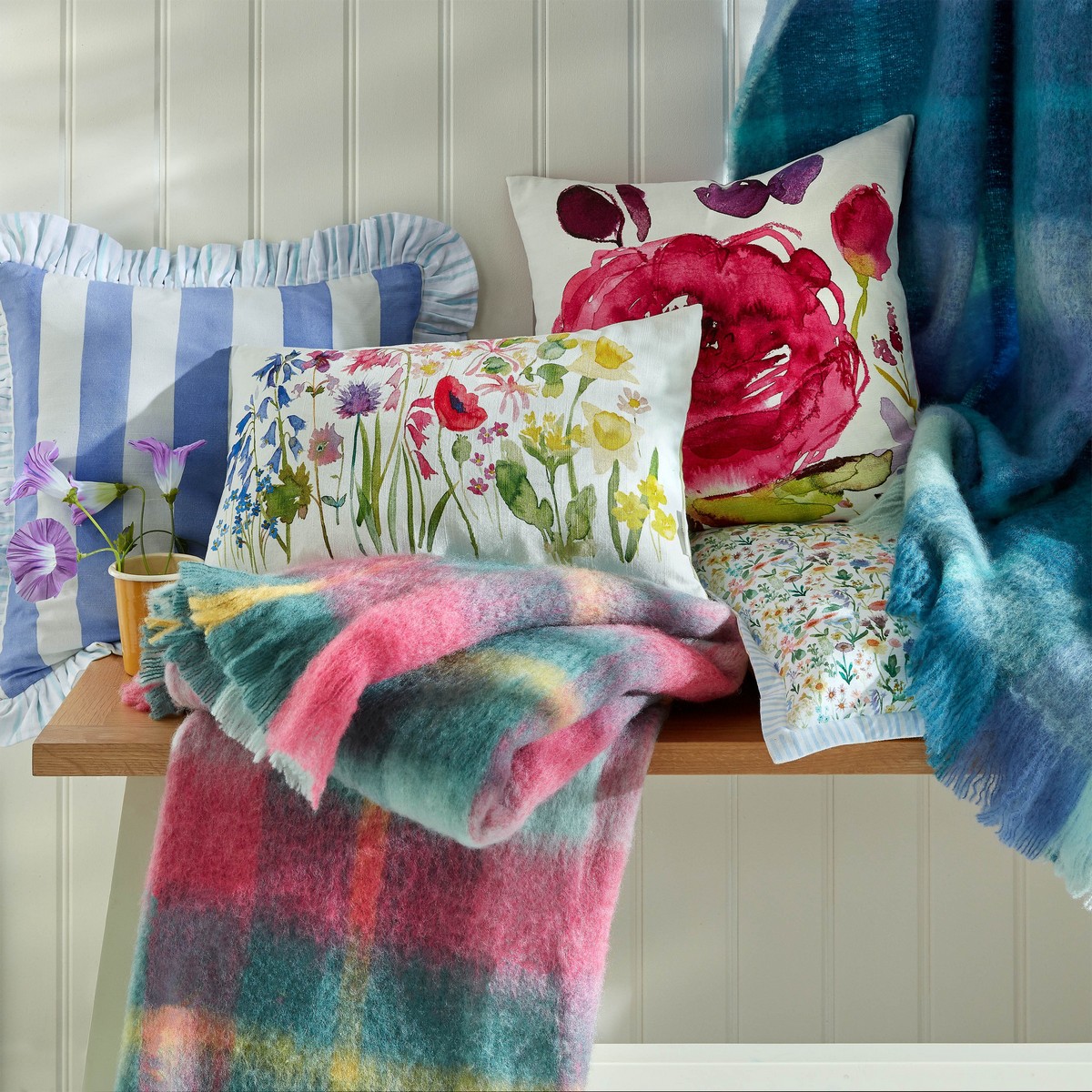 Highland Check Sea Blue Throw Fabric by Bluebellgray - BGHIGH01QBT