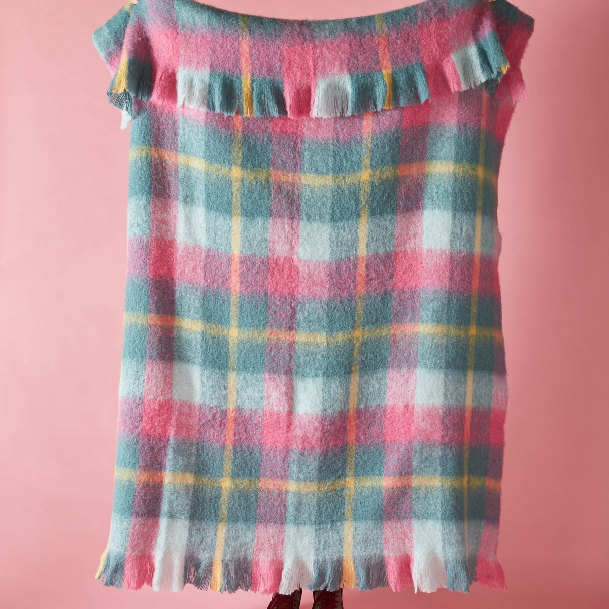 Highland Check Teal Pink Throw Fabric by Bluebellgray - BGHIGH02QBT