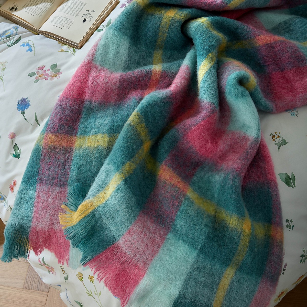 Highland Check Teal Pink Throw Fabric by Bluebellgray - BGHIGH02QBT