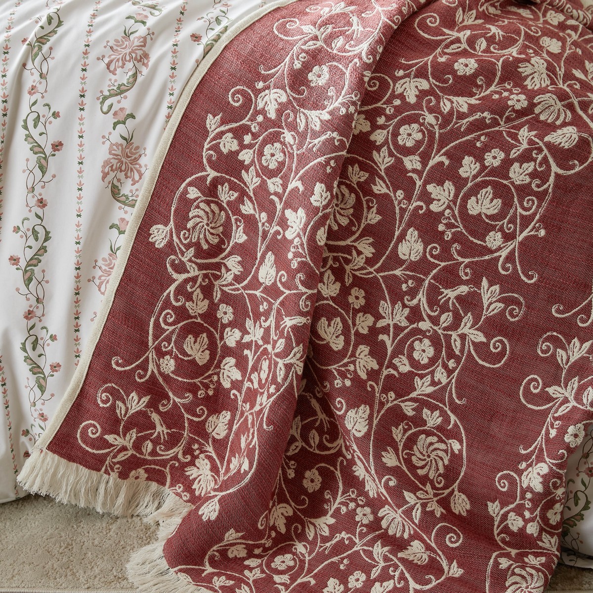 Tudor Trail Antique Rose Pink Throw Fabric by Historic Royal Palaces - HRPTUDOR01QBT