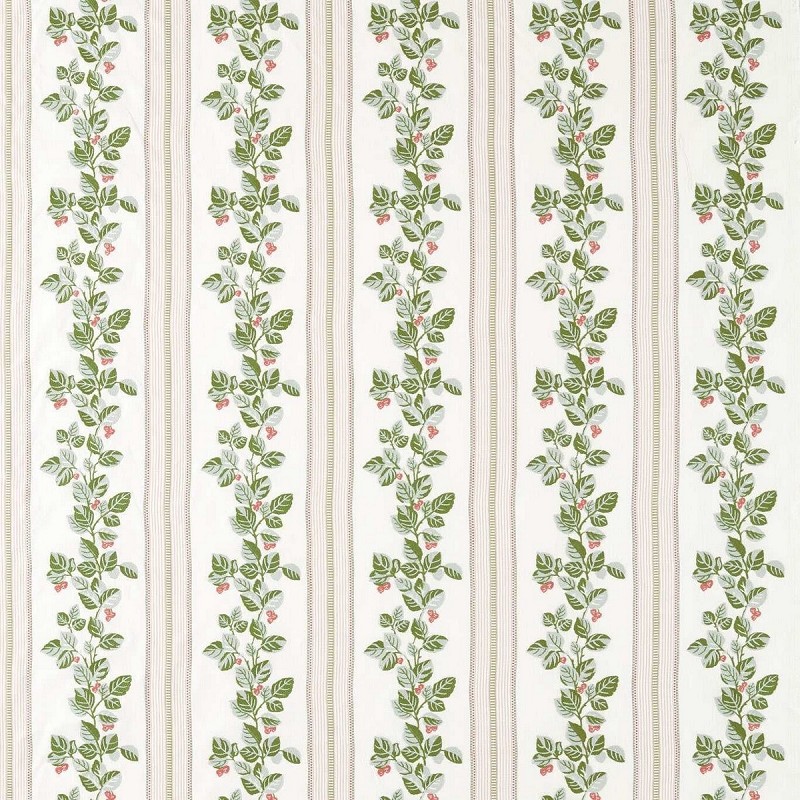 Cobnut Stripe Leaf Green / Berry Fabric by Sanderson - DNAT237785