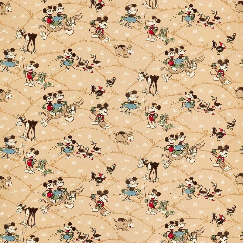 Mickey At The Farm Butterscotch Fabric by Sanderson - DDIF227146