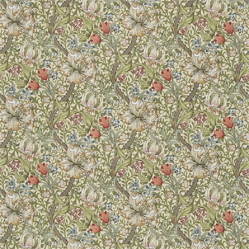 Golden Lily Green / Gold Fabric by William Morris & Co. - DMC1G3201